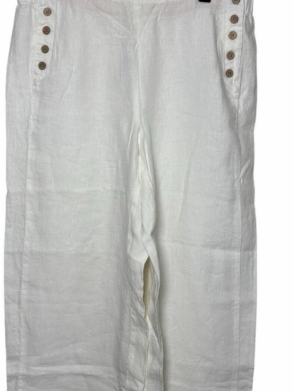 J Jill White Linen Button-Accent Wide Leg Pants coastal nautical sz M